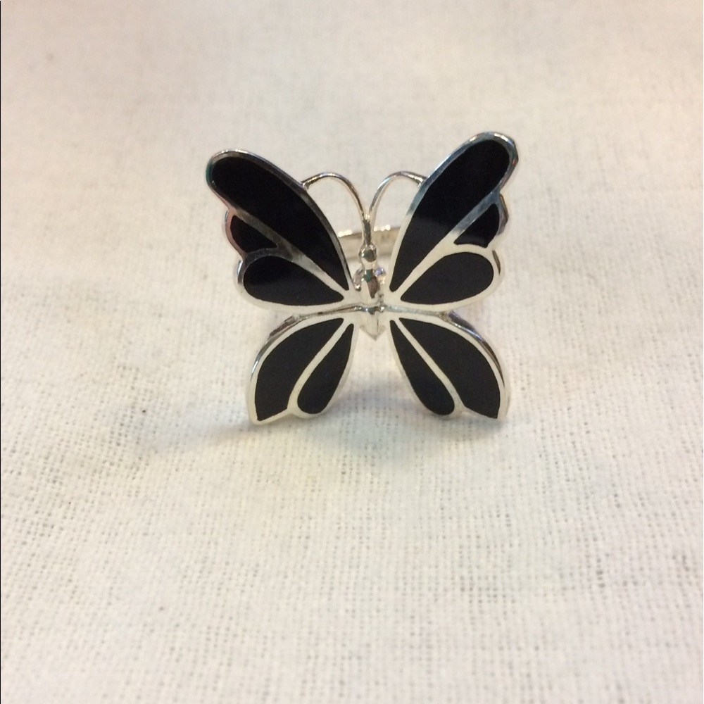 Sterling Silver Black Onyx Butterfly Ring